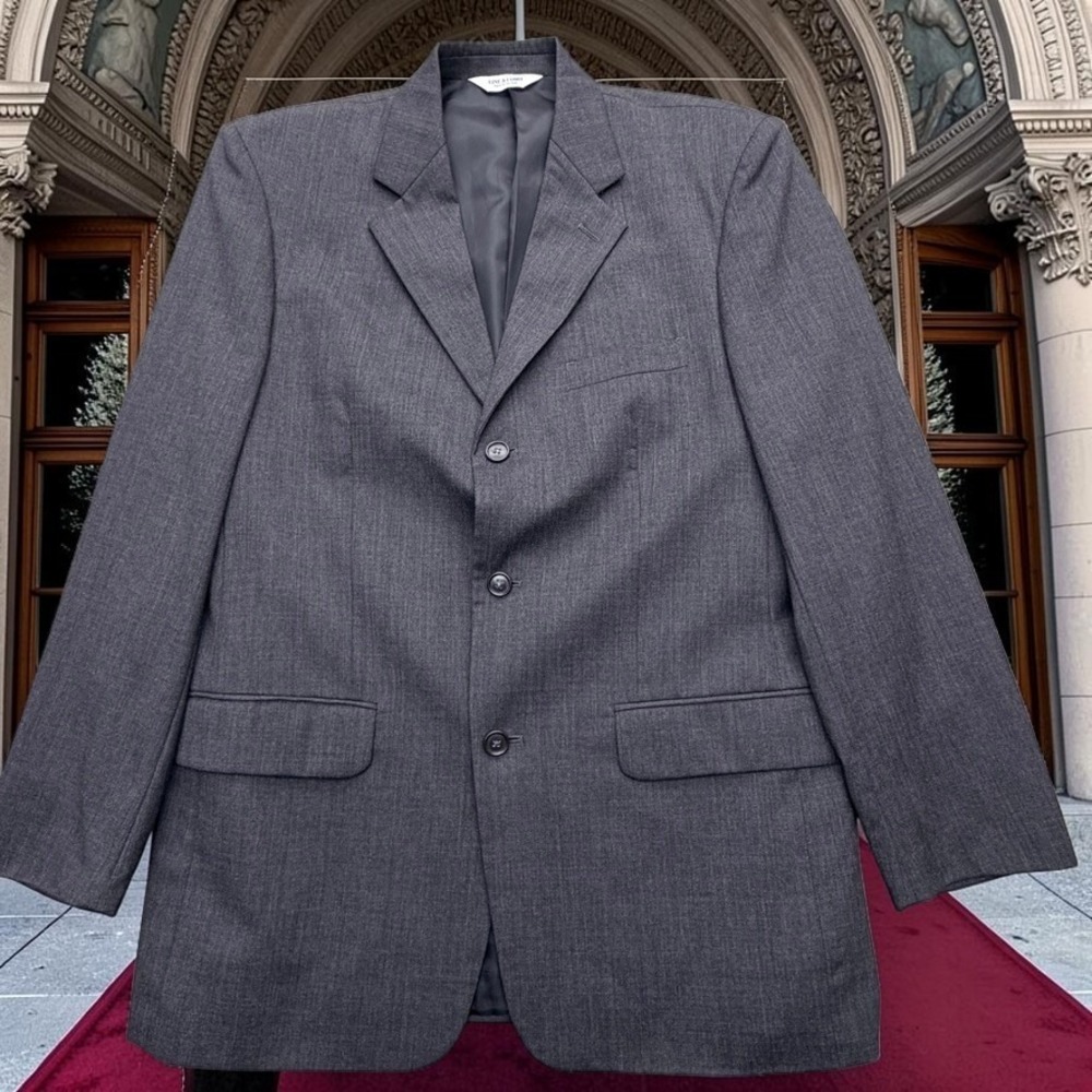 Linea Uomo Blazer Jacket Mens 39 Reg Gray Solid Wool Double Vented Three Buttons